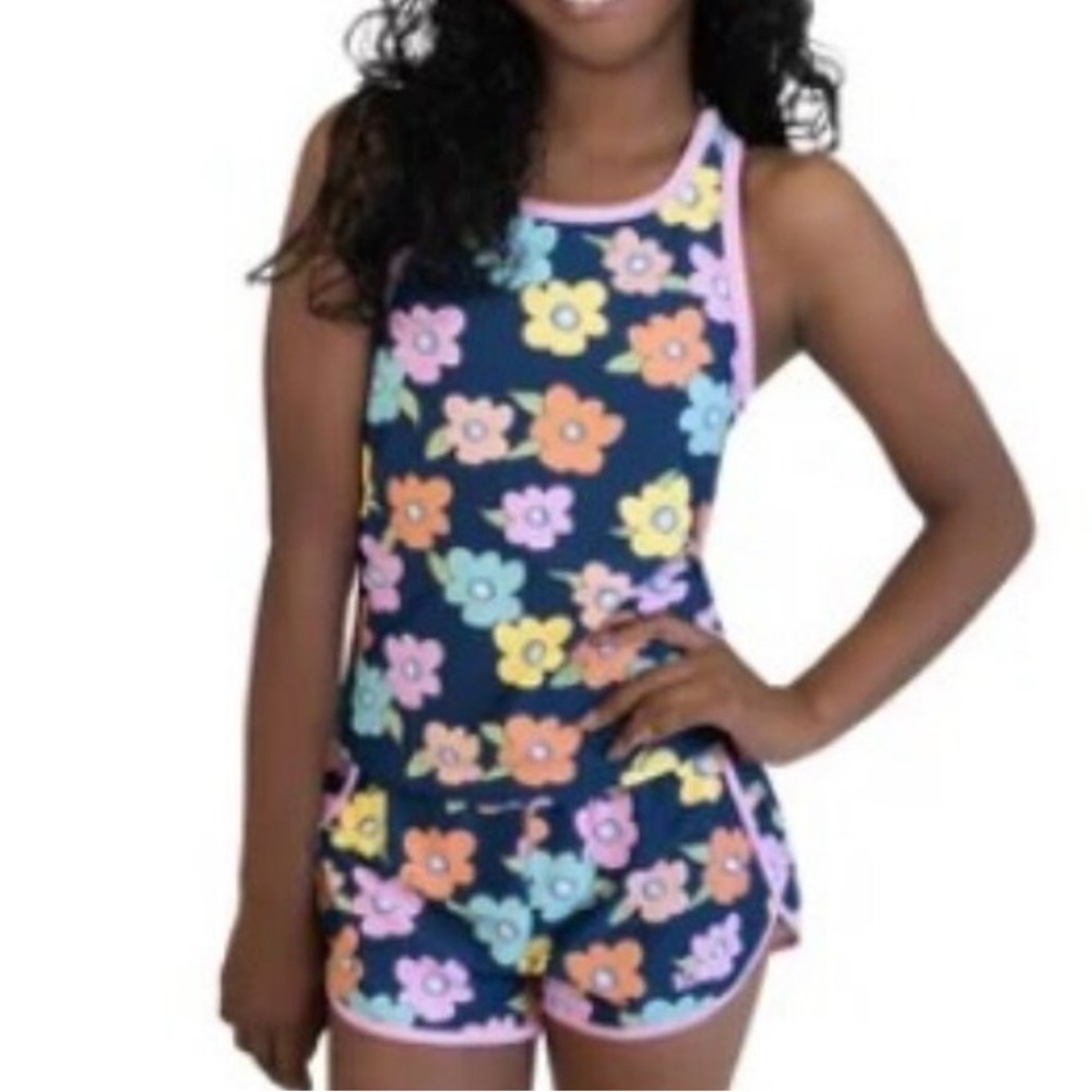 Roots Kids Floral Swim Bikini - Navy and Pink size 16 adult Small